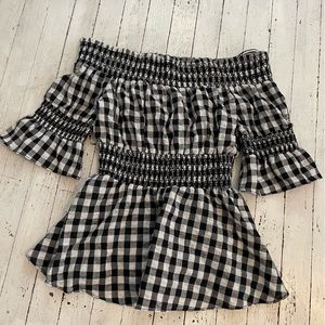 Urban Outfitters Smocked Peplum Gingham Top